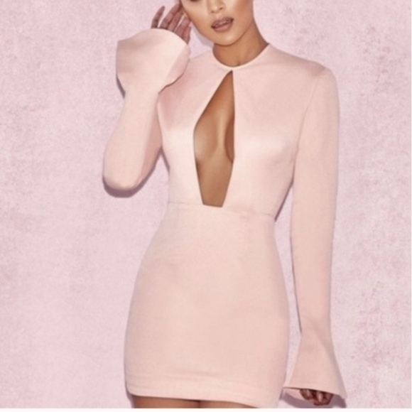 House of CB Dresses & Skirts - House of CB London Sexy Serena Blush Long Bell Sleeves Mini Dress